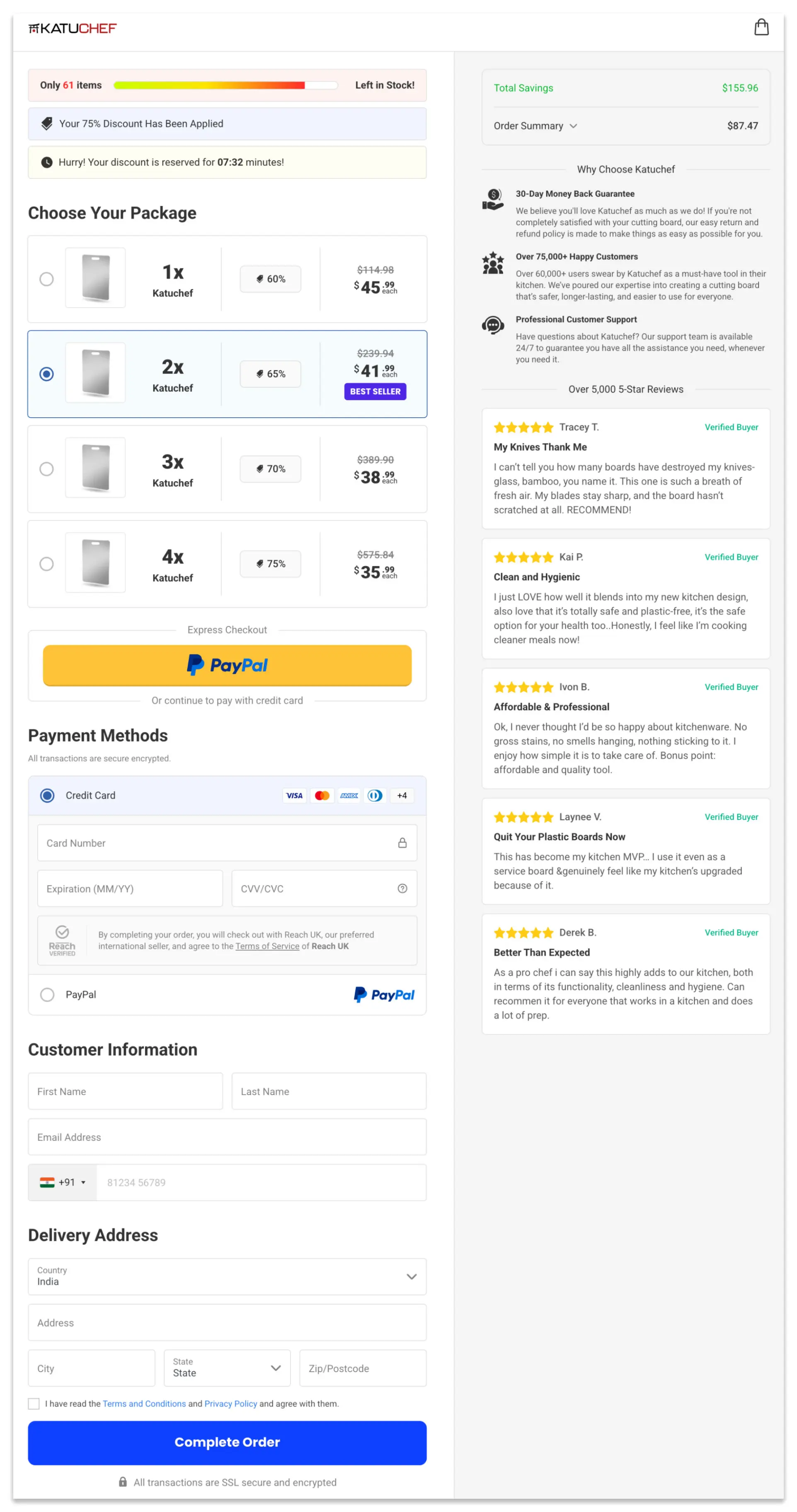 katuchef titanium cutting board checkout page.